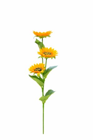 Flori Artificiale - Floarea soarelui artificiala cu 3 flori si 4 frunze, inaltime 60 cm