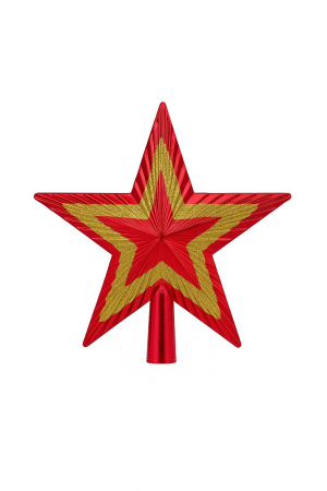 Decoratiuni si ornamente de Craciun - Varf brad stea rosie cu model auriu pentru decoratiuni Craciun, 19.5x19.5cm