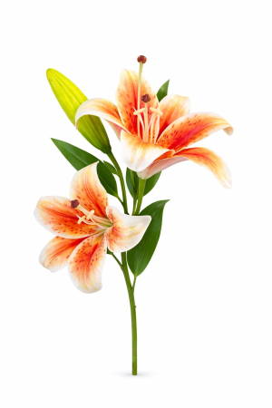 Flori Artificiale - Crin artificial portocaliu cu alb cu 2 flori si boboc aspect natural elegant 35 cm