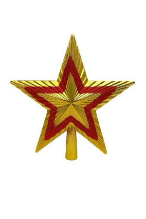 Decoratiuni si ornamente de Craciun - Varf brad stea aurie cu model rosu pentru decoratiuni Craciun, 19.5x19.5cm