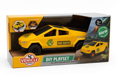 Vehicule, masinute, avioane, tancuri - Masina Dino Hunter 26.5x13 cm – Vehicul Jucarie Tip Pickup, DIY Playset, Model Mare pentru Copii 3+