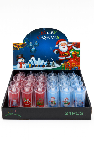 Decoratiuni luminoase de Craciun - Lumanare LED decorativa Craciun cu fulgi si figurine, model rosu/albastru, 7.5cm