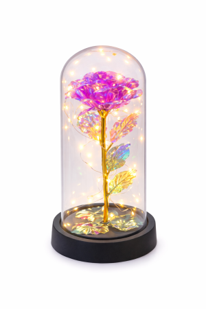 Cupole cu flori din plastic - Cupola decorativa cu floare artificiala LED, design elegant, baterii neincluse, 20 x 10 cm