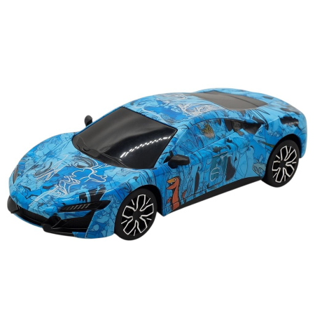 Jocuri si Jucarii - Mașinuță sport albastră cu dinozauri, muzică și lumini pentru copii 3+