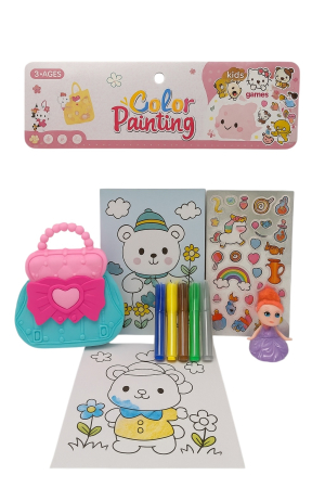 Jocuri si Jucarii - Set Colorat pentru Copii cu Carioci, Abtibilduri, Plans e Desen si Jucarie Tip Geanta