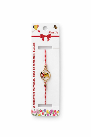 Bratara Martisor - Set 12 bratari martisor cu cosar norocos, snur rosu alb, ambalate individual