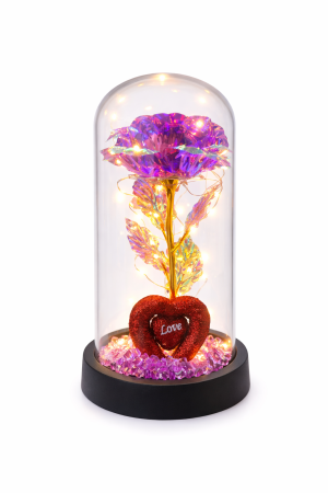 Cupole cu flori din plastic - Cupola decorativa cu floare artificiala LED si inima Love, baterii neincluse, 20 x 10 cm
