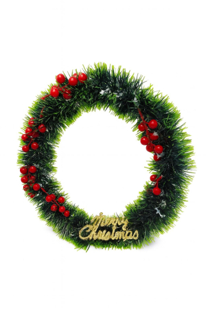Coronite - COROANA DECORATIVA CRACIUN VERDE CU BOABE ROSII SI MERRY CHRISTMAS, 30cm