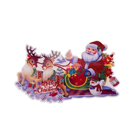 Decoratiuni si ornamente de Craciun - Sticker decorativ Craciun 3D cu sclipici 24x13 cm Mos si reni