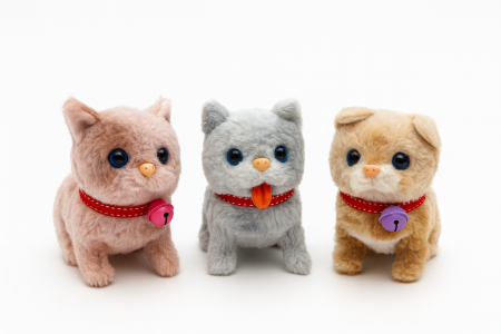 Jucarii de plus - Set 3 Pisicute Interactiv – Plus Moale, Sunete si Mers, 19x12 cm, Modele Asortate
