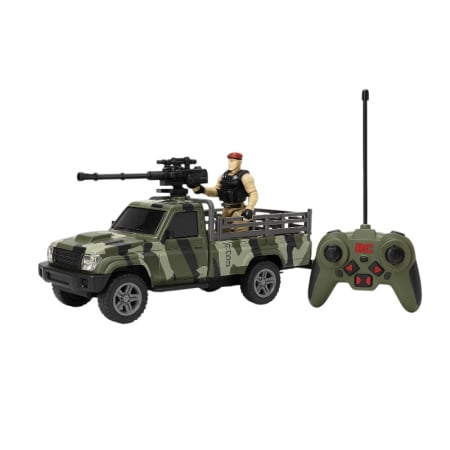 Jucarii cu radio control - Camioneta militara cu radiocomanda 32x16 cm, cu soldat si tun, model camuflaj, jucarie pentru copii