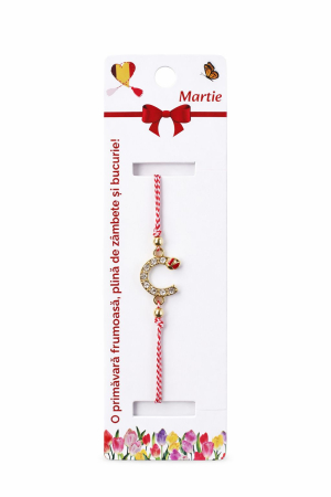 Bratara Martisor - Set 12 bratari martisor cu potcoava stilizata cu strasuri si buburuza, snur rosu alb