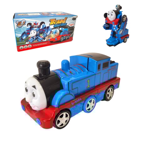 Jocuri si Jucarii - Tren Transformer cu Lumini si Muzica – 20 cm, Robot 2-in-1