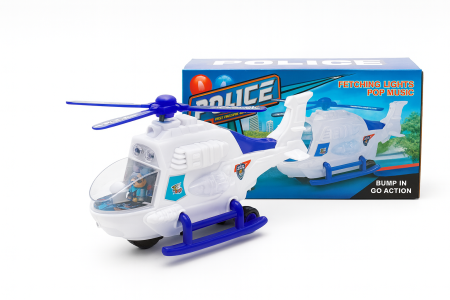 Jucarii interactive - Elicopter Politie Jucarie 22x10 cm cu Lumini, Sunete si Bump & Go – Vehicul Interactiv pe Baterii