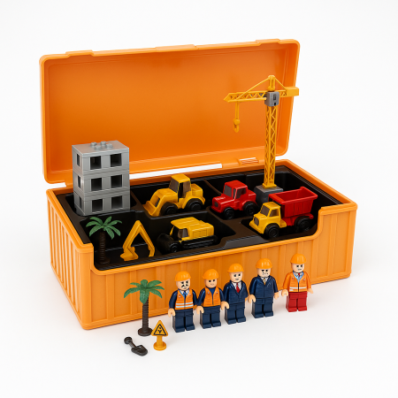 Vehicule, masinute, avioane, tancuri - Set Jucarii Santier Truck Series – Cutie Tip Container, Vehicule Constructii, 37x17 cm