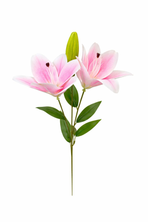 Idei de Cadouri - Crin artificial alb cu roz pal delicat, 2 flori si boboc pe fir unic 63 cm