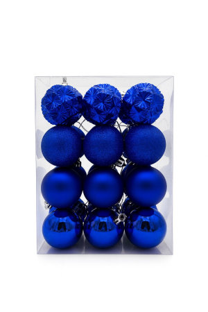 Articole pentru Craciun - Set globuri brad Craciun albastre 24 buc modele combinate 23x17.5x12cm