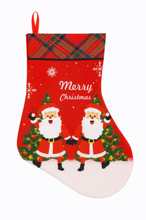 Decoratiuni si ornamente de Craciun - Ciorap Craciun Rosu cu Model Mos Craciun si Brad Decorativ, 45 cm