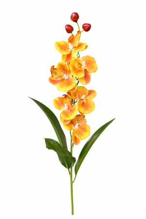 Flori Artificiale - Orhidee artificiala eleganta galben-portocaliu, 6 flori si 3 boboci, 60 cm