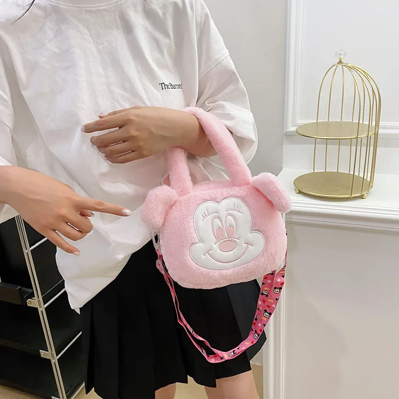 Jucarii de plus - Geanta Pufos Roz pentru Fete, Model Cute cu Urechi 3D si Bareta Reglabila