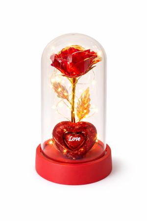 Idei de Cadouri - CUPOLA CU TRANDAFIR Royal Love, Inima Decorativa, LED Cald, Cadou Romantic Premium