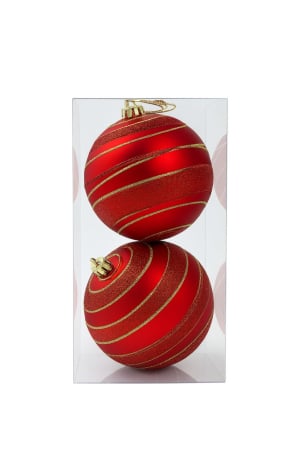 Articole pentru Craciun - Globuri Craciun rosu cu sclipici, set 2 buc, model spiralat, 19.5x10x10cm