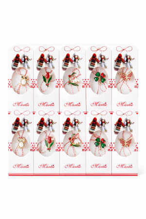 Martisoare - Set 20 Martisoare cu Snur Traditional si Element Decorativ Metalic, Ambalate Individual 14x1x5 cm