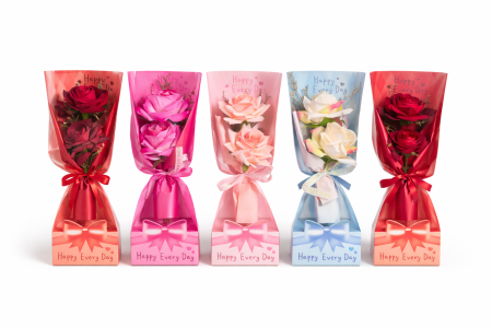 Aranjamente florale - Set 5 flori artificiale cu ambalaj cadou, bucata, Happy Every Day, 24.5 x 9.5 cm