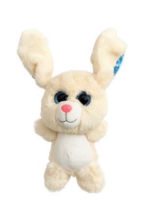 Jucarii de plus - Iepuras Plus Crem 25 cm – Jucarie Pufoasa cu Ochi Mari si Urechi Sclipitoare