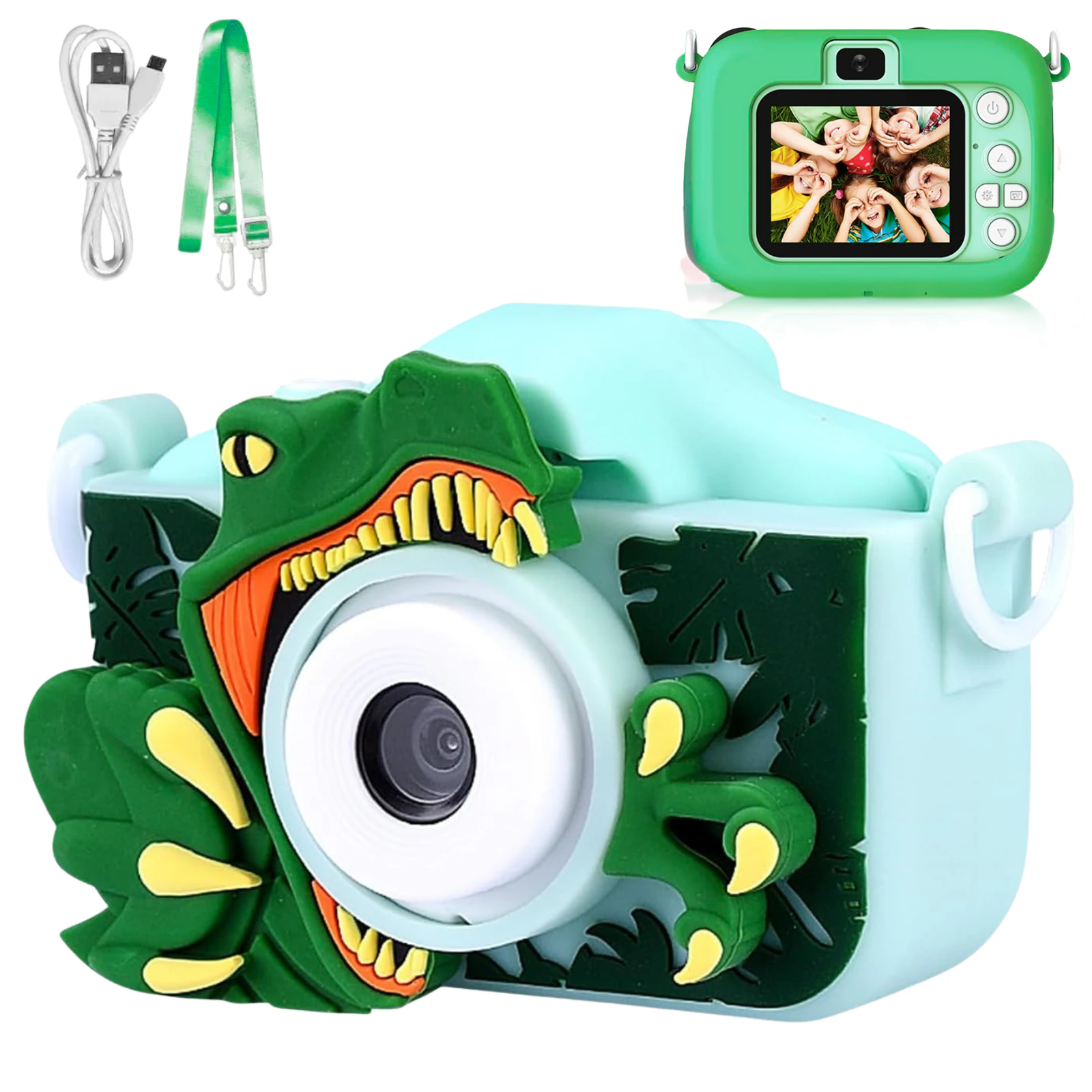 Console si aparate foto - CCamera Foto pentru Copii cu Ecran, Video, Jocuri si Husa Dinozaur, Jucarie Educativa