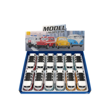 Machete si jucarii de metal - Set 12 Autobuze Retro Metalice cu Uși Deschise, Jucării Mașinuțe 3+