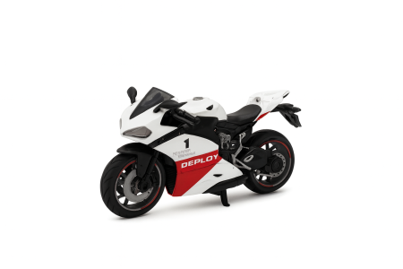 Machete si jucarii de metal - Motocicleta Metalica Die-Cast – Model Sport Racing Alb-Rosu, 19x9 cm