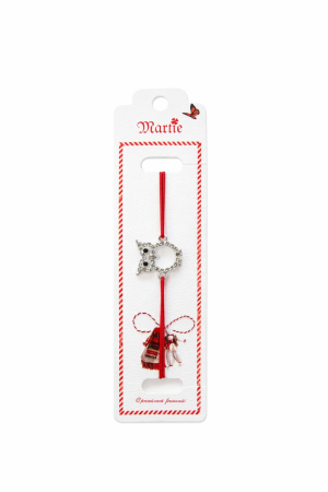Bratara Martisor - Set 24 bratari martisor cu snur rosu elastic, bufnita argintie cu strasuri