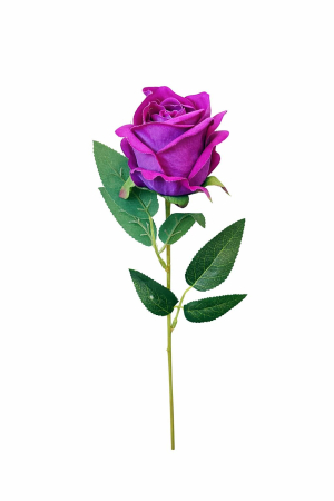 Flori Artificiale - Trandafir artificial mov aprins cu petale catifelate si frunze 46 cm calitate superioara