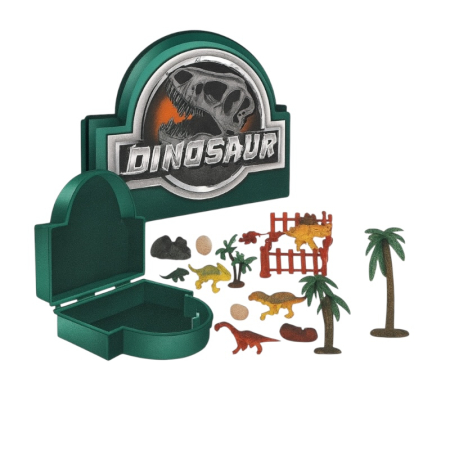 Figurine si animale plastic - Set Dinozauri cu Cutie Tematica – 19x14 cm, Mini Figurine, Accesorii si Decor Preistoric