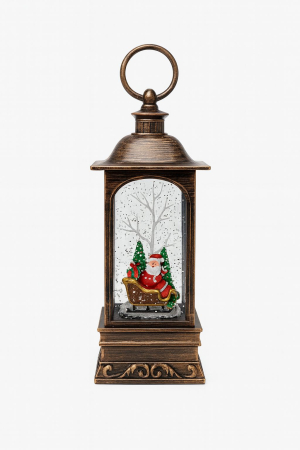 Decoratiuni luminoase de Craciun - Felinar decorativ Craciun cu lumini LED si colinde, functional pe baterii si acumulator, 27.5x11.5x11.5cm