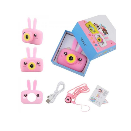 Console si aparate foto - Camera foto digitala pentru copii 4800 MP, 8x zoom, model iepuras roz, 11.5x11.5cm