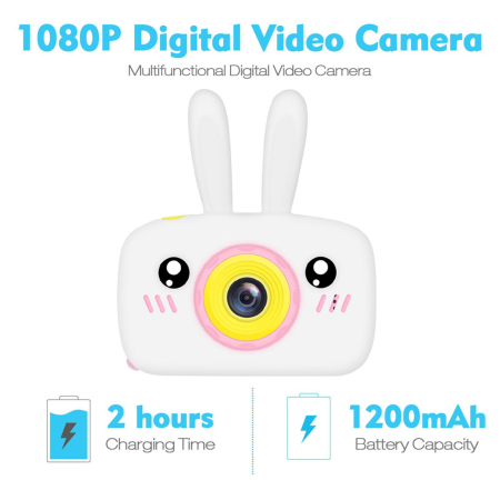 Console si aparate foto - Camera foto digitala pentru copii 1080P, 8x zoom, model iepuras alb, 11.5x11.5cm