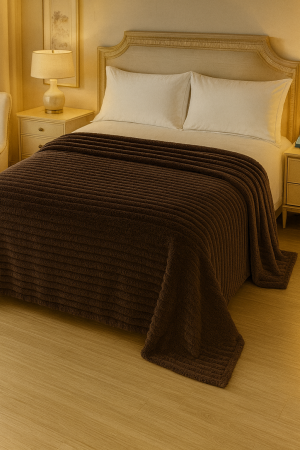 Paturi cocolino - Patura Pufoasa Cocolino cu Sherpa 200x230 cm – Maro Inchis, Model Ribbed
