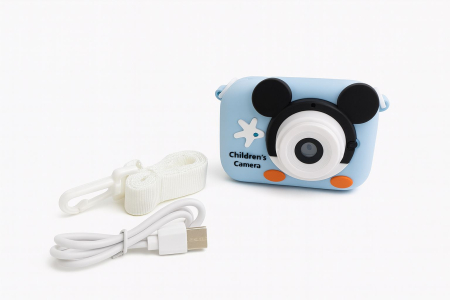 Console si aparate foto - Camera foto digitala pentru copii 4800 MP, 8x zoom, model albastru soricel simpatic, 12x12cm