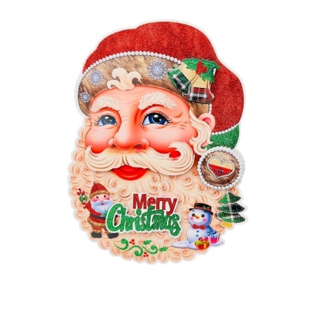 Decoratiuni si ornamente de Craciun - Sticker decorativ Craciun chip Mos Craciun 3D cu sclipici 39x27 cm