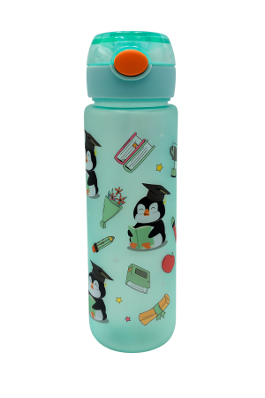 Jucarii Diverse - Sticla Kids Penguin School 500ml – Model Educativ cu Pinguini, Pai si Capac Flip Rezistent