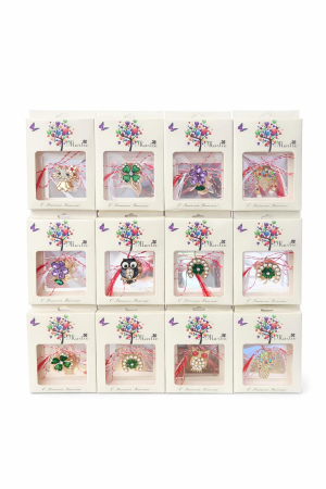 Martisoare - Set 24 brose martisor premium modele variate ambalaj individual elegant 8x6 cm