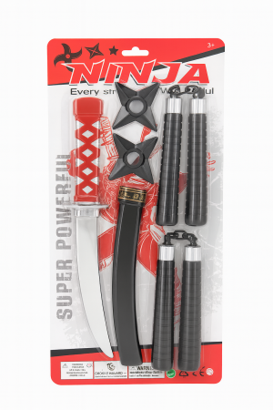 Jucarii de rol, Scule si unelte - Set Ninja pentru Copii – Sabie, Nunchaku si Stele Ninja – 44x22 cm