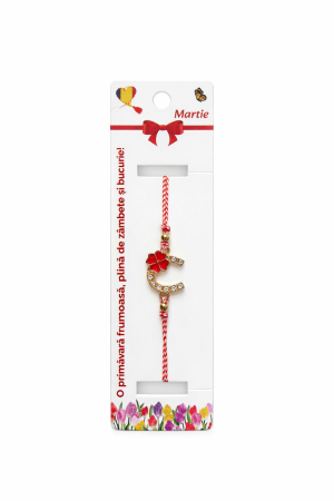 Bratara Martisor - Set 12 Bratari Martisor Potcoava Aurie cu Trifoi Rosu Snur Alb Rosu reglabil