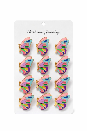 Martisoare - Set 12 brose martisor fluture multicolor, simbol bucurie si transformare 15x9cm