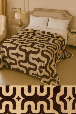 Paturi cocolino - Patura Cocolino 200x230 maro crem cu model geometric modern, pufoasa pat dublu