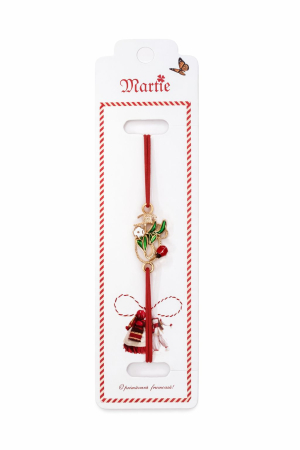 Bratara Martisor - Set 24 Bratari Martisor cu Cosulet Auriu, Ghiocei si Buburuza, Snur Rosu Elastic