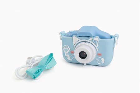 Console si aparate foto - Camera foto digitala pentru copii 4800 MP, 8x zoom, model pisicuta albastru, 13x12cm