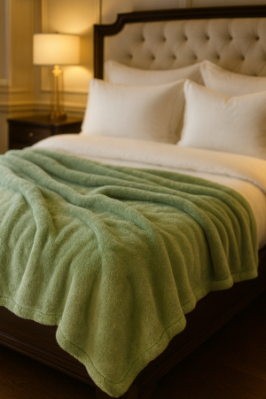Paturi cocolino - Patura Cocolino pufoasa verde 200x230 cm pentru pat dublu – calduroasa si fina